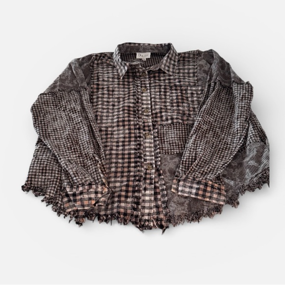 Women's Oli & Hali Plaid Patchwork Button Down Shirt L Brown Black - Picture 4 of 11